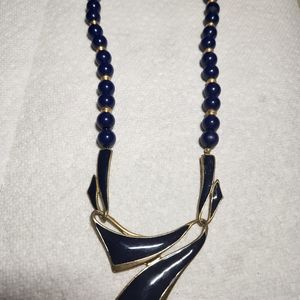 Beautiful vintage navy blue costume necklace